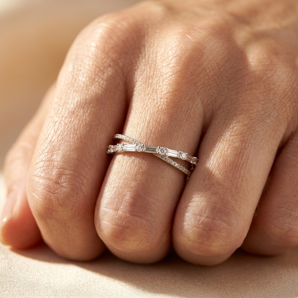 Silver Crisscross Cubic Zirconia Ring
