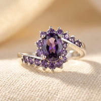 Vintage Silver Amethyst Halo Cluster Ring