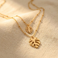Gold Tropical Monstera Leaf Layered Necklace