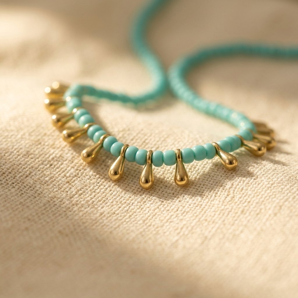Boho Gold Turquoise Teardrop Beaded Necklace