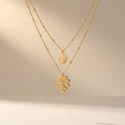 Gold Tropical Monstera Leaf Layered Necklace