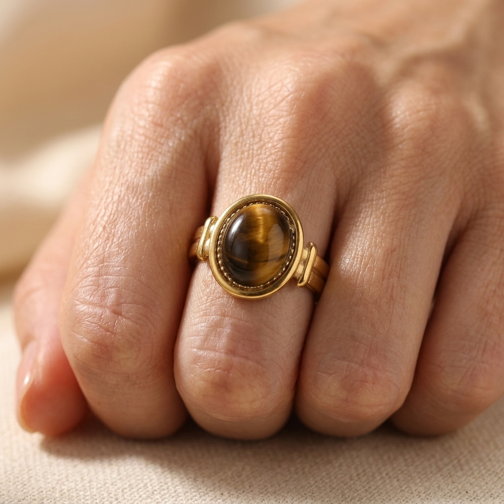 Vintage Gold Oval Tiger Eye Stone Ring