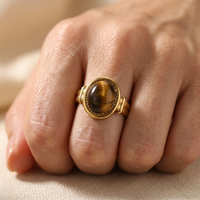 Vintage Gold Oval Tiger Eye Stone Ring