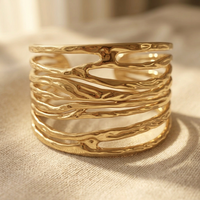 Gold Textured Hollow Wave Cuff Bracelet