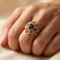 Vintage Gold Filigree Blue Sapphire Ring