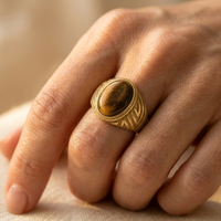 Gold Tiger Eye Stone Oval Signet Ring