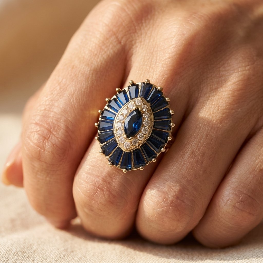 Vintage Gold Sapphire Ballerina Halo Ring