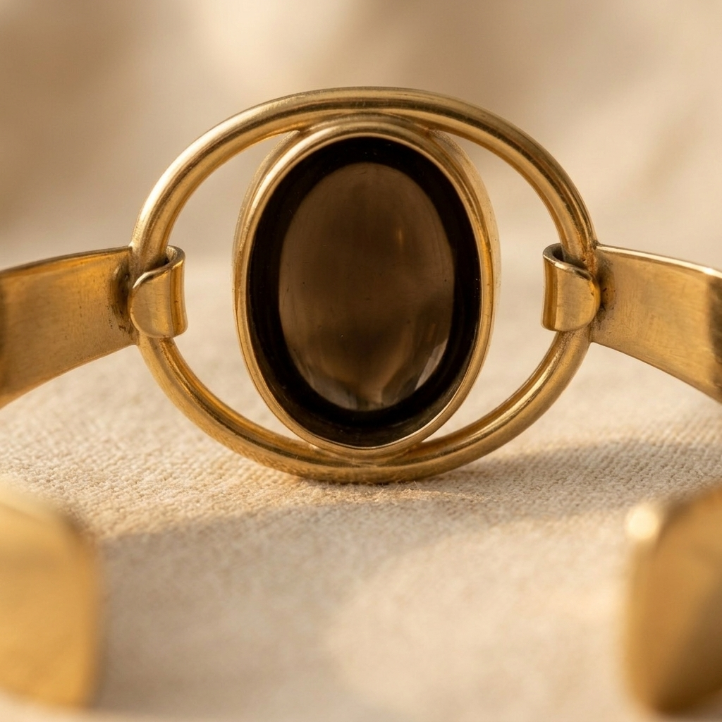 Vintage Gold Oval Smoky Stone Hollow Ring