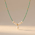 Vintage Gold Aventurine Pearl Drop Necklace