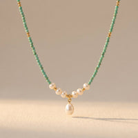 Vintage Gold Aventurine Pearl Drop Necklace
