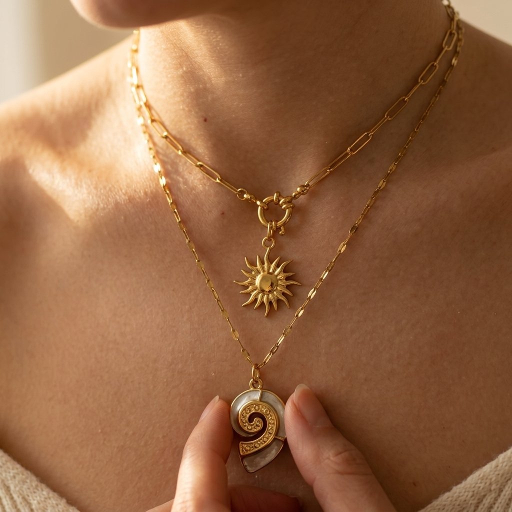 Boho Gold Layered Spiral Shell Necklace