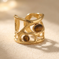 Gold Plated Geometric Tiger Eye Stone Cuff Ring