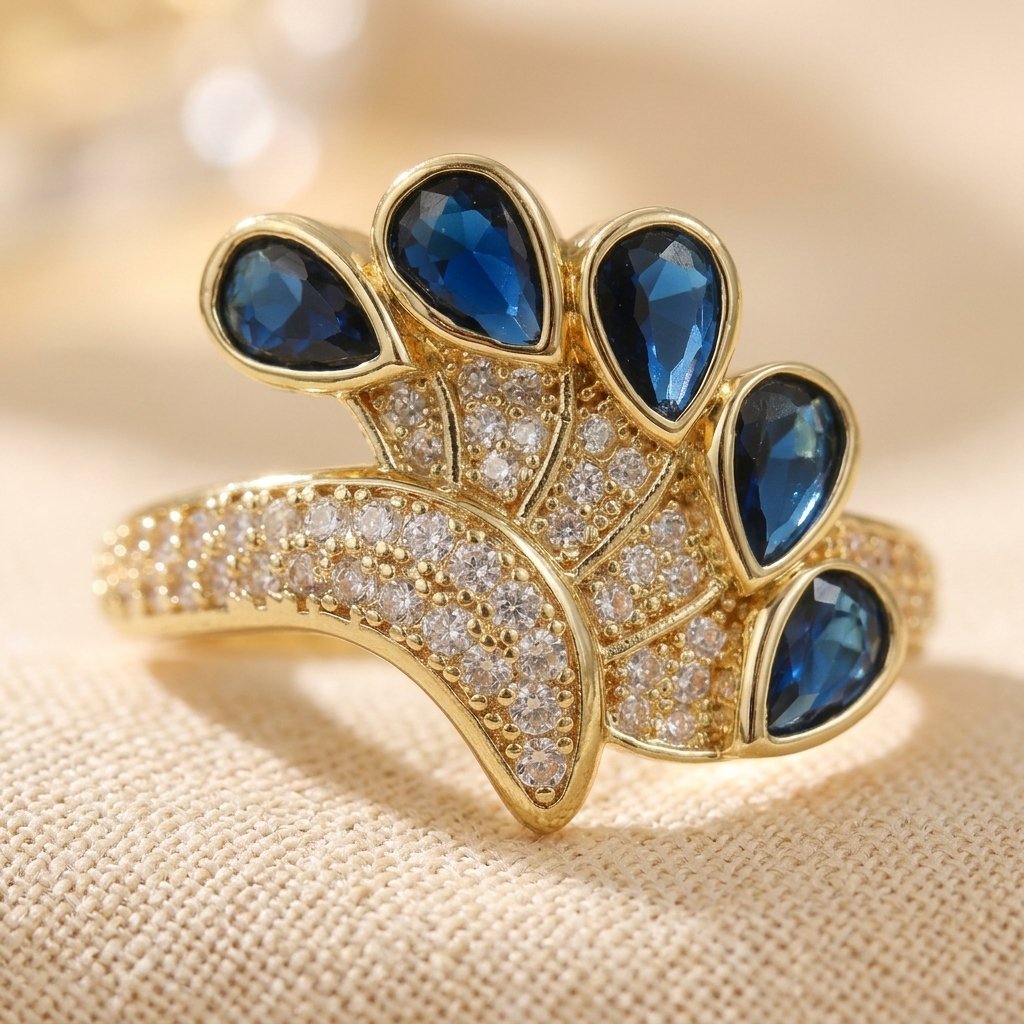 Art Deco Gold Blue Sapphire Ring