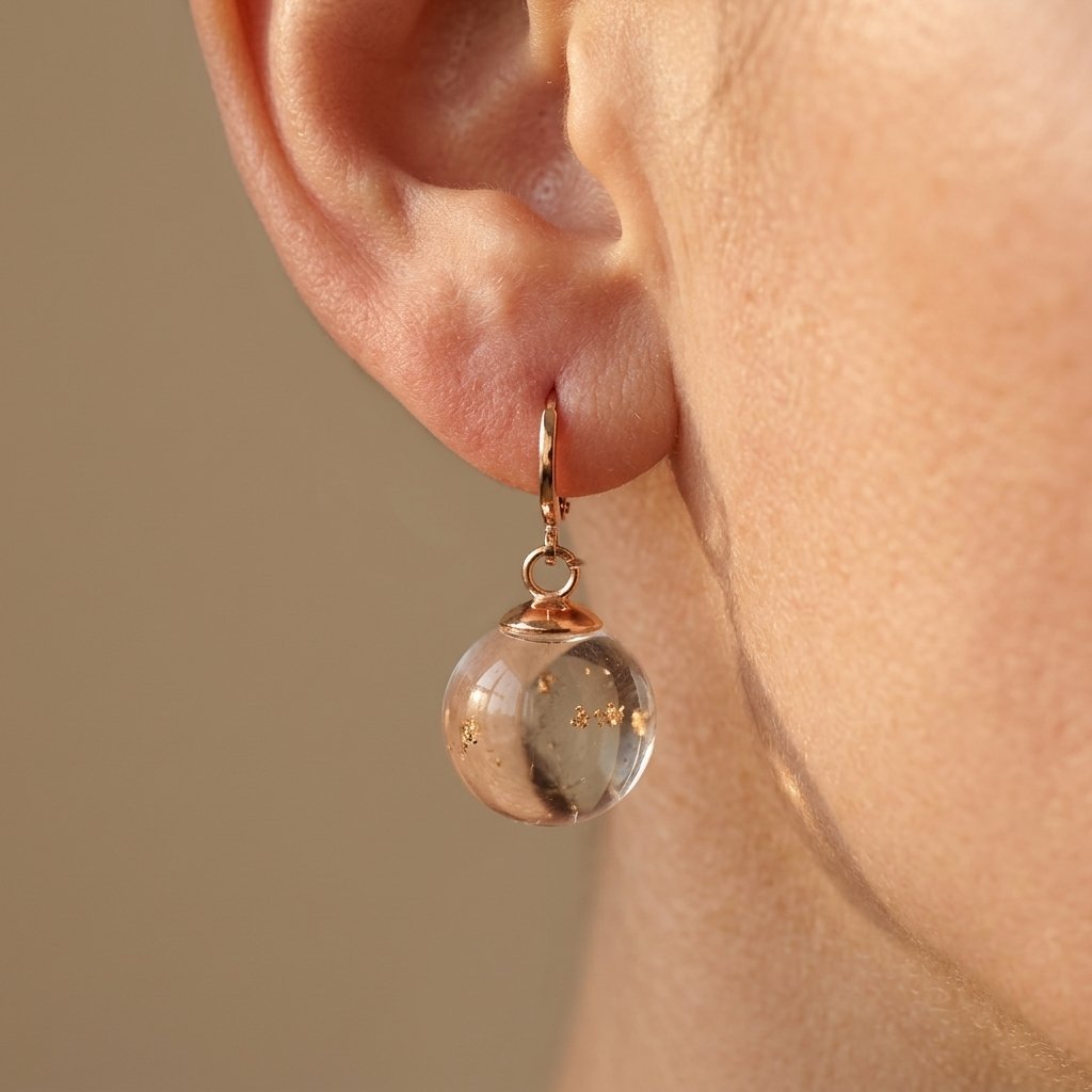 Clear Glass Ball Gold Huggie Earrings