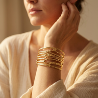 Gold Textured Hollow Wave Cuff Bracelet