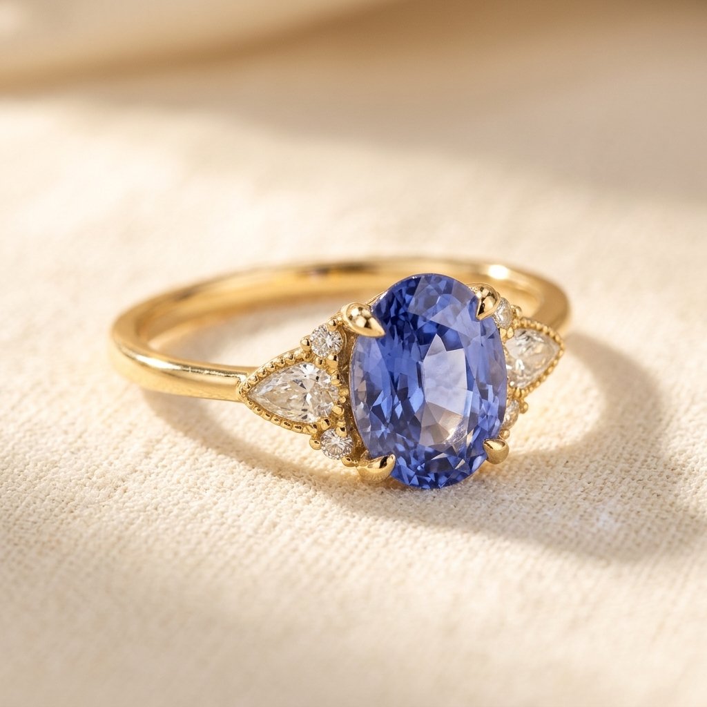 Vintage Gold Blue Sapphire Diamond Cluster Ring