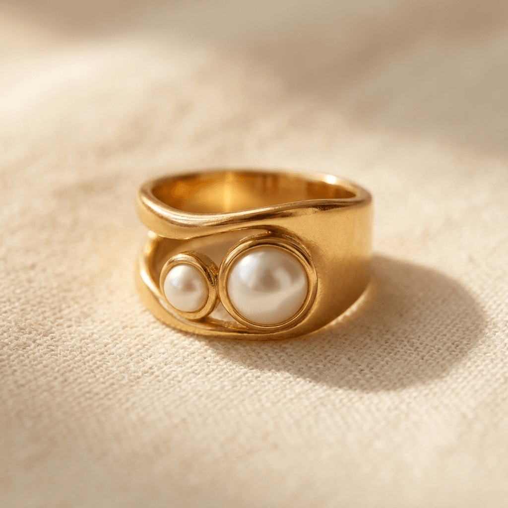 Elegant Gold Pearl Oval Ring