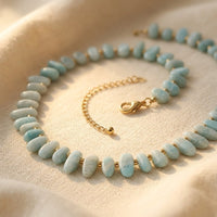 Boho Gold Aquamarine Barrel Bead Necklace