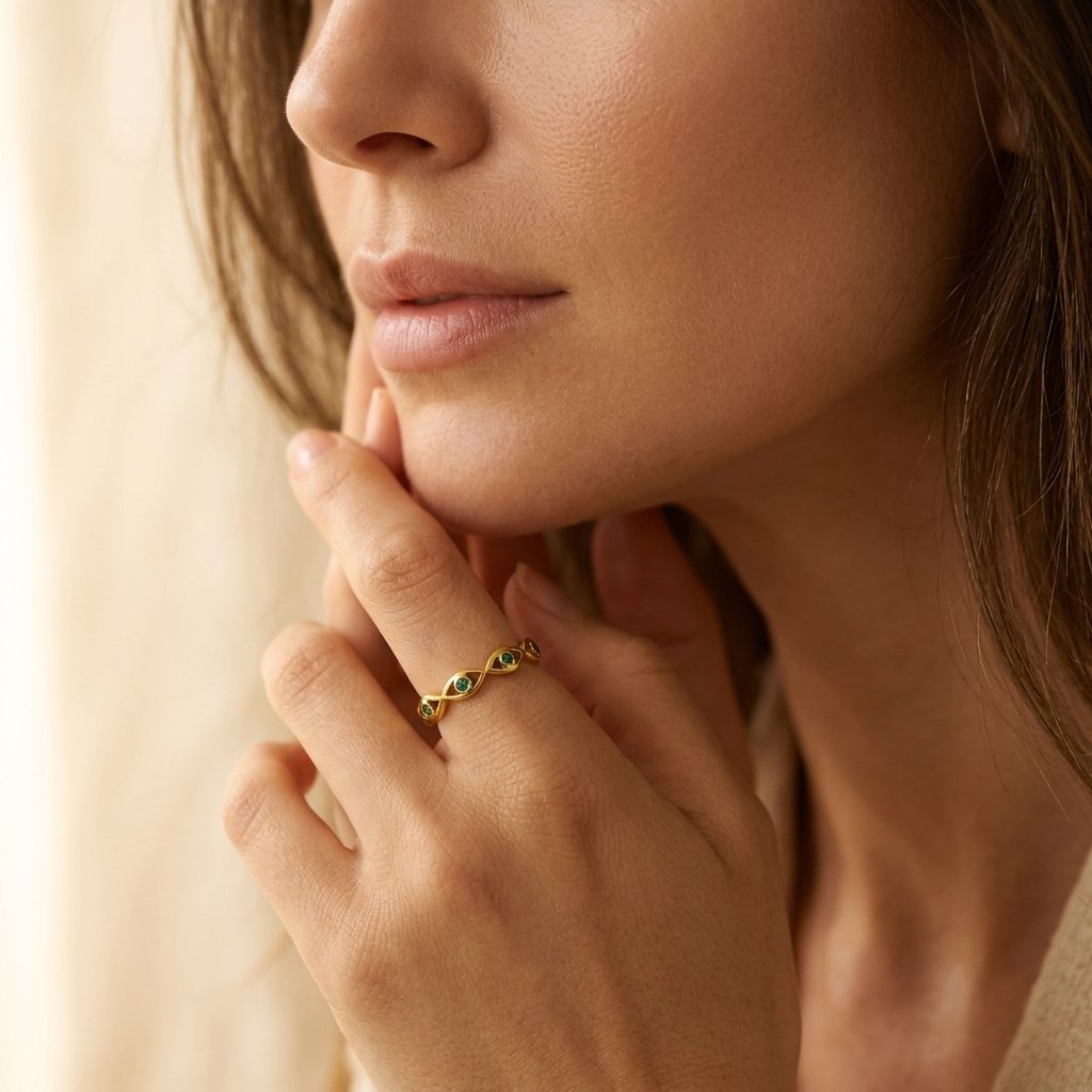 Gold Evil Eye Open Adjustable Ring