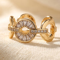 Art Deco Gold Baguette Crystal Circle Ring