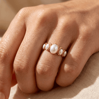 Gold Pearl Oval Five Stone Ring