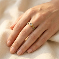 Retro Two Tone Hammered Zirconia Ring