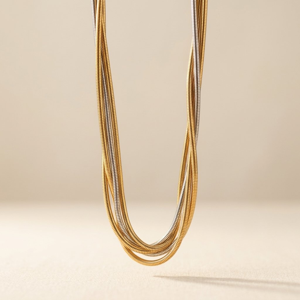 Layered Gold Silver Snake Chain Necklace