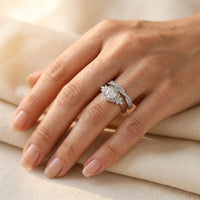 Vintage Silver Filigree Round Cubic Zirconia Ring Set