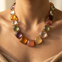 Colorful Gold Cushion Pendant Necklace