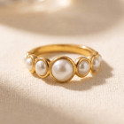 Gold Pearl Oval Five Stone Ring