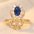 Vintage Gold Sapphire Floral Halo Ring