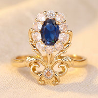 Vintage Gold Sapphire Floral Halo Ring