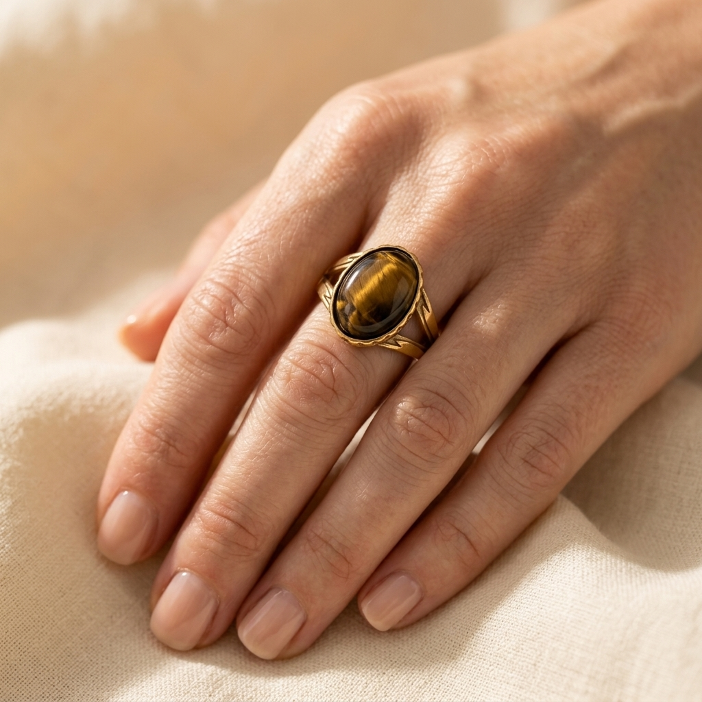 Gold Tigers Eye Oval Cabochon Ring