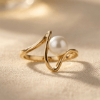 Gold Pearl Asymmetric Open Ring