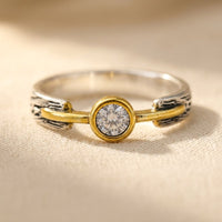 Retro Two Tone Hammered Zirconia Ring