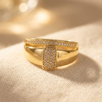 Modern Gold Pavé Rectangle Double Band Ring