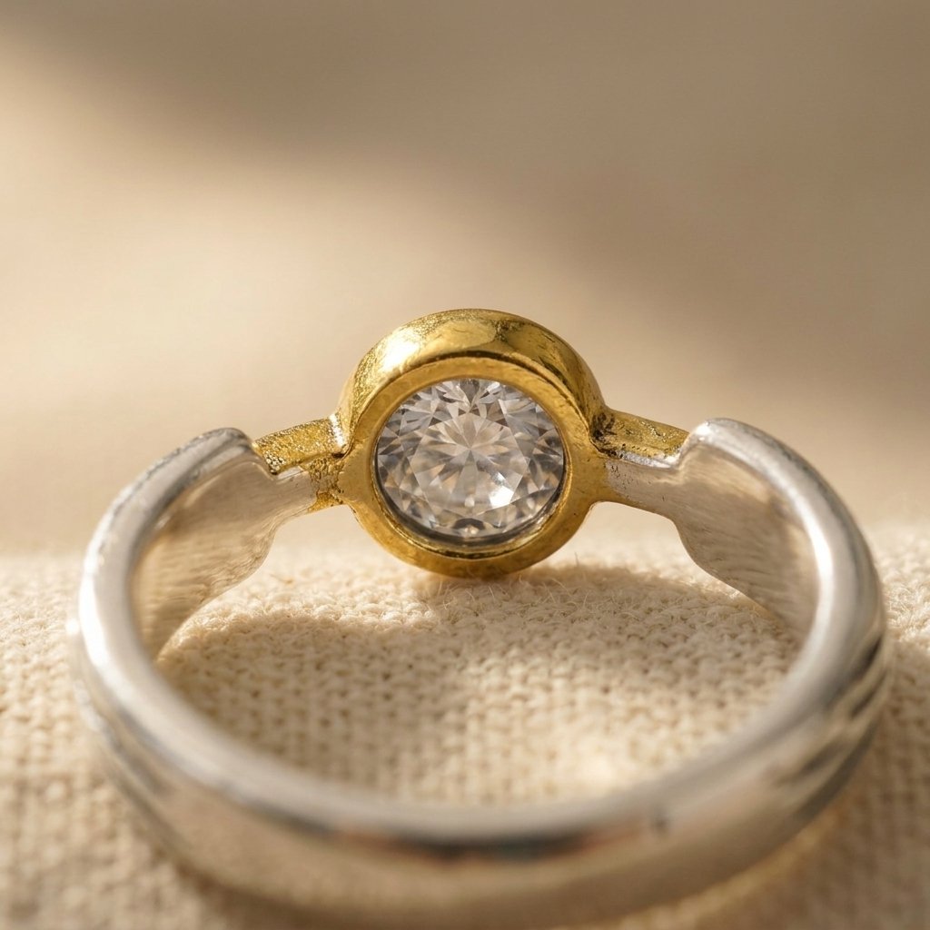 Retro Two Tone Hammered Zirconia Ring