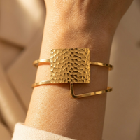 Gold Textured Square Open Cuff Bracelet