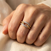 Gold Rope Twist Diamond Pavé Link Ring