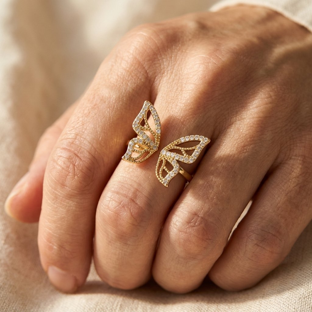 Openwork Gold Butterfly Cubic Zirconia Ring