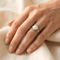 Bohemian Silver Pearl Beaded Ring