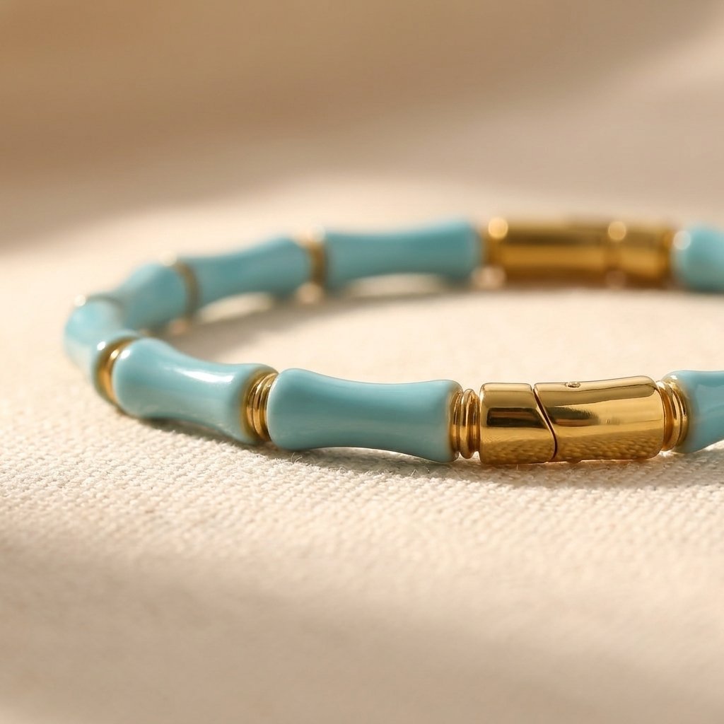 Gold Plated Turquoise Barrel Bead Bracelet