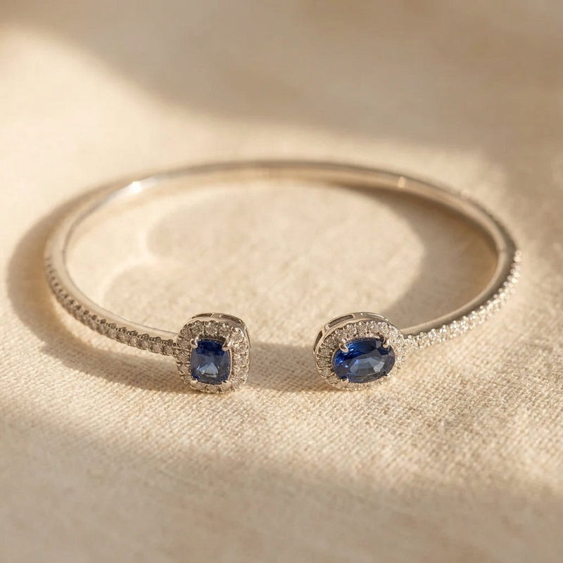 Silver Sapphire Cushion Halo Bracelet