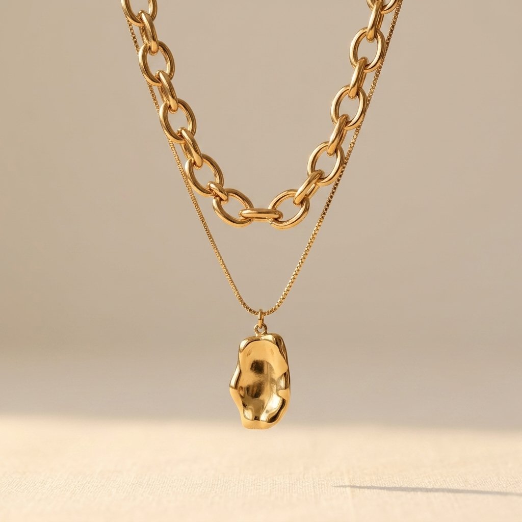 Gold Plated Hammered Oval Pendant Necklace