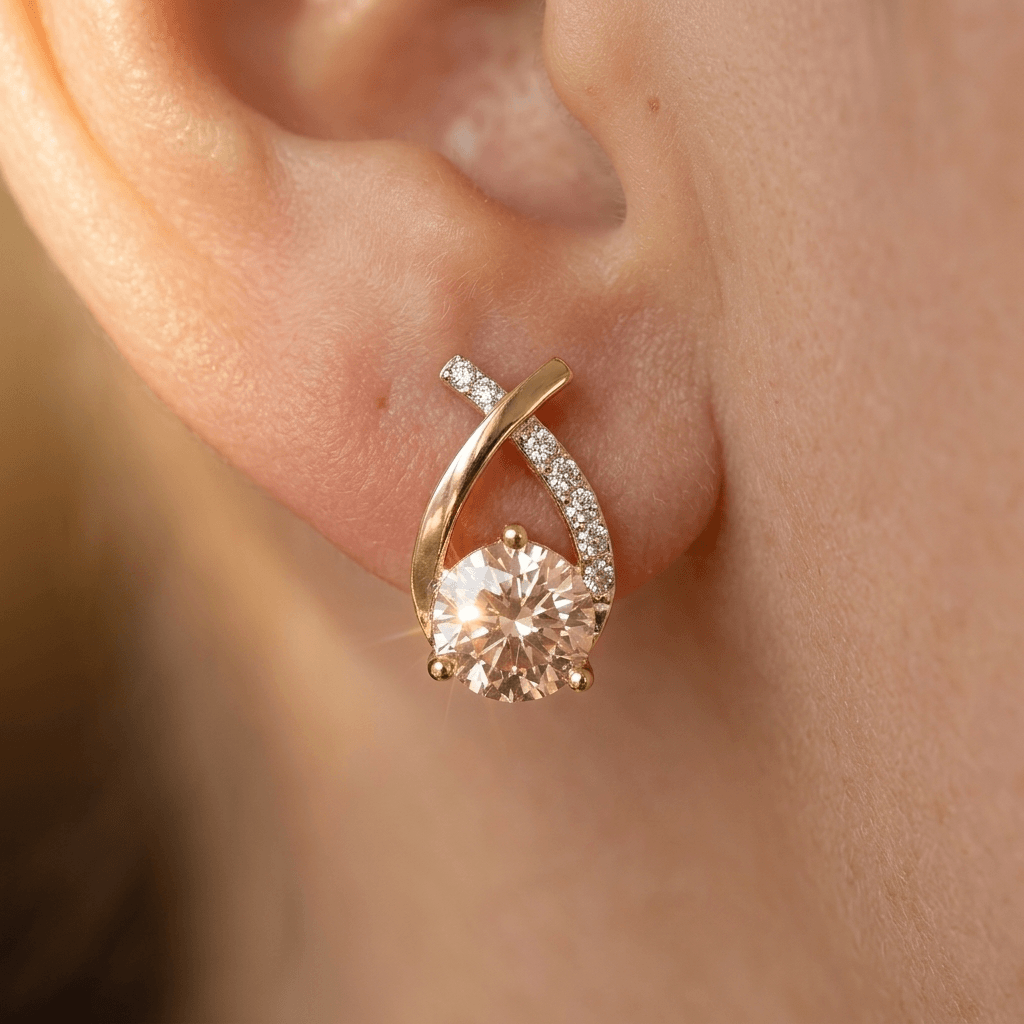 Gold Teardrop Champagne Cubic Zirconia Stud Earrings