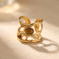 Gold Plated Geometric Tiger Eye Stone Cuff Ring