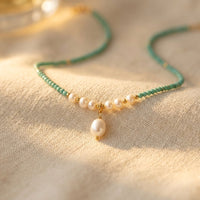 Vintage Gold Aventurine Pearl Drop Necklace