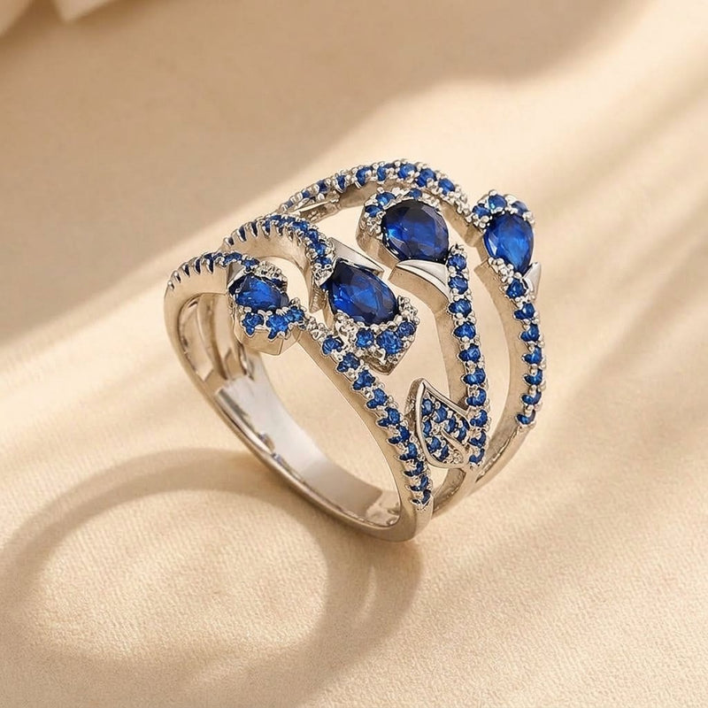 Silver Blue Sapphire Oval Wrap Ring