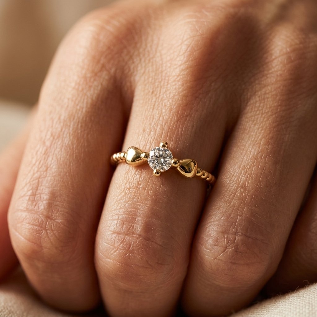 Vintage Gold Round Zirconia Wing Ring