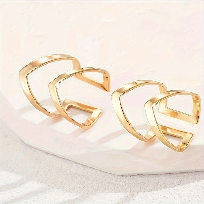 Silver Double-Layer V-Shape Adjustable Statement Ring